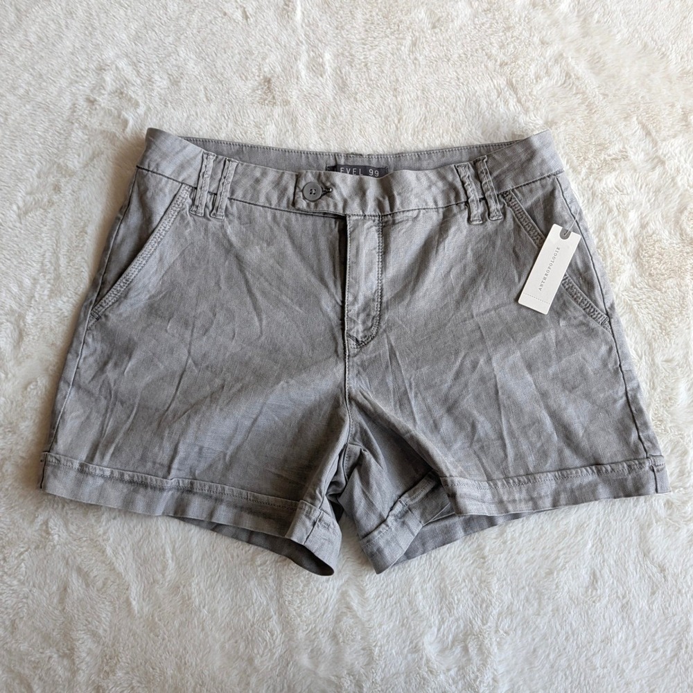 Level 99 Anthropologie Grey Linen Blend Cuffed Shorts Size 29 NWT